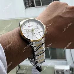 ساعت مچی مردانه کارن 8435 نقره ای-طلایی-سفید CURREN سه موتور فعال