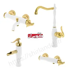 شیرآلات کویران آذر/ست راین 4 عددی/سفید طلایی