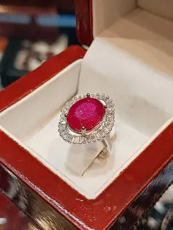 انگشتر نقره زنانه جواهری با نگین یاقوت سرخ آفریقایی- کدr686 - فیروزه سیلور