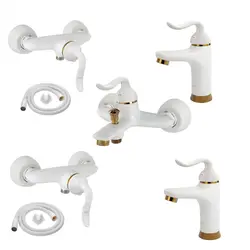 ست شیرآلات کسری مدل رابین مجموعه 7 عددی سفید طلایی