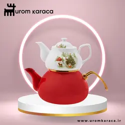 کتری قوری امسان مدل کریسمس Christmas قرمز - اروم‌کاراجا