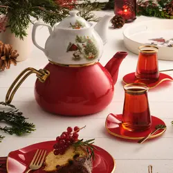 کتری قوری امسان مدل کریسمس Christmas قرمز - اروم‌کاراجا