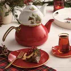 کتری قوری امسان مدل کریسمس Christmas قرمز - اروم‌کاراجا