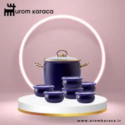 سرویس قابلمه ماست ساز ۸ پارچه لعابی کاراجا مدل سرمه ای retro - اروم‌کاراجا