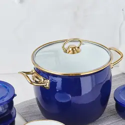 سرویس قابلمه ماست ساز ۸ پارچه لعابی کاراجا مدل سرمه ای retro - اروم‌کاراجا