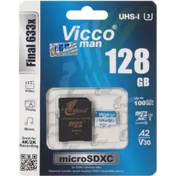 کارت حافظه 128 گیگابایت ویکومن مدل Vicco Man Final 633x U3 به همراه آداپتور SD