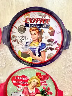 سینی دایره ای دسته دار طرح کلاسیک مادام- پاپ آرت