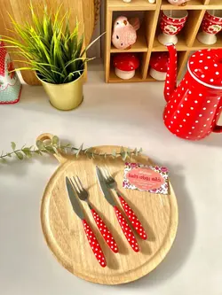 کارد و چنگال میوه خوری قرمز خالخالی