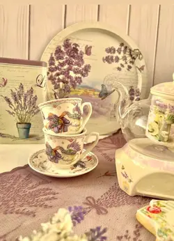 فنجان چای خوری طرح لاوندر به همراه نعلبکی