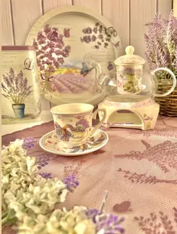 فنجان چای خوری طرح لاوندر به همراه نعلبکی
