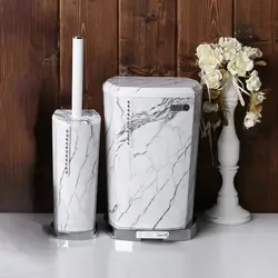 سطل و برس بتیس مدل طرح سنگ ماربل سفید کروم ارسال رایگان