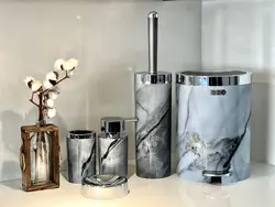 سرویس دستشویی پنج پارچه ماربل طوسی کروم بتیس مدل طرح سنگ