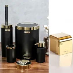 سرویس دستشویی شش پارچه مشکی طلایی بتیس مدل شاین طرح جدید با جادستمال طلایی ارسال رایگان