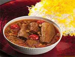 چلو خورشت بادمجان با برنج محلی