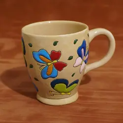 لیوان میناکاری سفالی دسته دار|M029