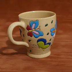 لیوان میناکاری سفالی دسته دار|M029