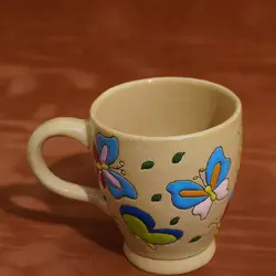 لیوان میناکاری سفالی دسته دار|M029