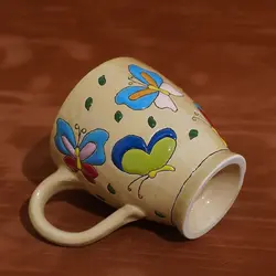 لیوان میناکاری سفالی دسته دار|M029