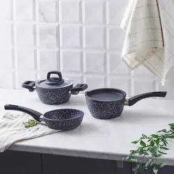 ست ماهیتابه 5 پارچه بیوگرانیت کوچک سنگ آبی کد 153.03.08.3537