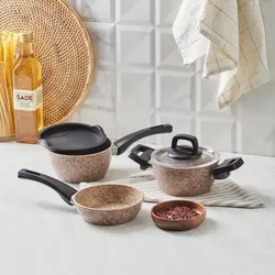 ست ماهیتابه 5 تکه کوچک سنگی بیوگرانیت قهوه ای کاراجا کد 153.03.08.3538