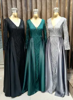 پیراهن‌ماکسی مجلسی دخترانه زنانه بلند حجاب آستیندارشیک‌جدید تاسایز بز رگ نامزدی فرمالیته عروسی ۴۰۳ دانتل پولک مزوندوز ساتن آمریکایی یاقوت شاین