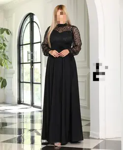 ماکسی مجلسی زنانه دخترانه عروسی نامزدی فرمالیته عروسی ساتن آمریکایی پولک شاین بلند پوشیده حجاب دار آستین دار جدید شیک وسایز بزرگ ۴۰۳ تانیا