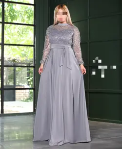 ماکسی مجلسی زنانه دخترانه عروسی نامزدی فرمالیته عروسی ساتن آمریکایی پولک شاین بلند پوشیده حجاب دار آستین دار جدید شیک وسایز بزرگ ۴۰۳ تانیا