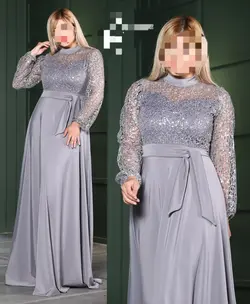 ماکسی مجلسی زنانه دخترانه عروسی نامزدی فرمالیته عروسی ساتن آمریکایی پولک شاین بلند پوشیده حجاب دار آستین دار جدید شیک وسایز بزرگ ۴۰۳ تانیا