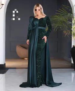 ماکسی مجلسی زنانه دخترانه فرمالیته نامزدی عروسی جدید شیک  وسایزبزرگ ۴۰۳ ساتن‌آمریکایی آستین بلد پوشیده مخمل پولک ماریا