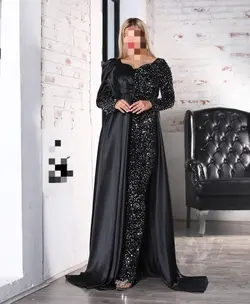 ماکسی مجلسی زنانه دخترانه فرمالیته نامزدی عروسی جدید شیک  وسایزبزرگ ۴۰۳ ساتن‌آمریکایی آستین بلد پوشیده مخمل پولک ماریا