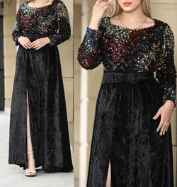 وانیل ماکسی مجلسی شب مخمل و پولک مزوندوز تا۵۰ - فروشگاه الماس مزون