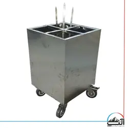 جای سیخ رستورانی استیل چرخدار 4 خانه