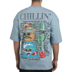 تیشرت مردانه یقه گرد آبی طرح کاکتوس برند BREEZY