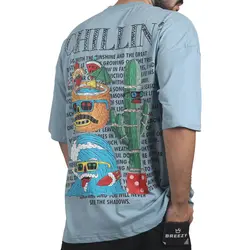 تیشرت مردانه یقه گرد آبی طرح کاکتوس برند BREEZY