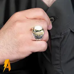 انگشتر دستساز نقره اوپال سفید مخراج الماس طبیعی افریقایی کد ۶۱۸۱