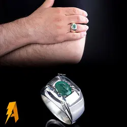 انگشتر دستساز نقره زمرد زامبیا معدنی کد ۶۷۲۸