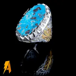 انگشتر دستساز نقره فیروزه نیشابوری با مخراج الماس طبیعی افریقایی کد ۳۹۸۳