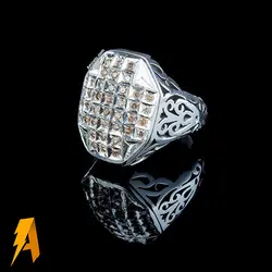 انگشتر دستساز نقره مردانه ۴۰ قطعه الماس معدنی افریقایی کد ۴۳۹۸