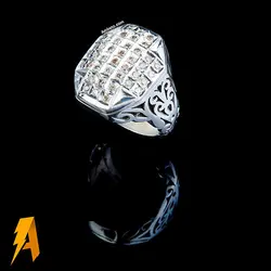 انگشتر دستساز نقره مردانه ۴۰ قطعه الماس معدنی افریقایی کد ۴۳۹۸