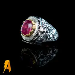 انگشتر دستساز نقره یاقوت سرخ معدنی افریقایی کد ۱۹۴۸