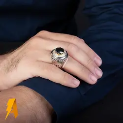 انگشتر مردانه دستساز نقره گارنت قرمز معدنی کد ۲۸۵۴