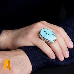 انگشتر نقره دستساز فیروزه نیشابوری با مخراج الماس طبیعی افریقایی کد ۳۵۹۷