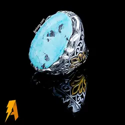 انگشتر نقره دستساز فیروزه نیشابوری با مخراج الماس طبیعی افریقایی کد ۳۵۹۷