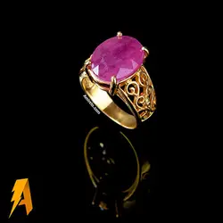 انگشتر نقره زنانه یاقوت سرخ معدنی با ابکاری طلایی کد ۸۲۵۷