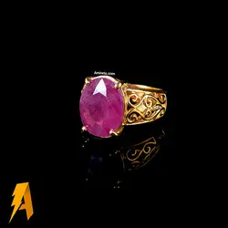 انگشتر نقره زنانه یاقوت سرخ معدنی با ابکاری طلایی کد ۸۲۵۷