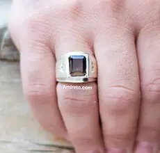 انگشتر نقره کوارتز دودی طبیعی مخراج الماس معدنی کد ۱۴۹۵