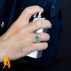 انگشتر نقره مردانه طراحی فوق العاده زمرد زامبیا معدنی افریقایی کد ۳۱۵۱