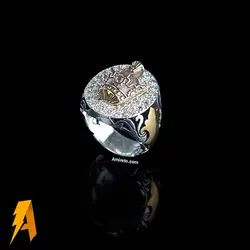 انگشتر نقره مردانه طرح تاج طلایی و مخراج الماس طبیعی معدنی کد۷۷۶۷