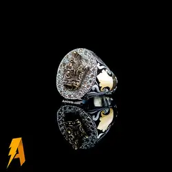 انگشتر نقره مردانه طرح تاج طلایی و مخراج الماس طبیعی معدنی کد۷۷۶۷