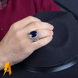 انگشتر نقره مردانه یاقوت کبود معدنی افریقایی کد ۷۴۳۱